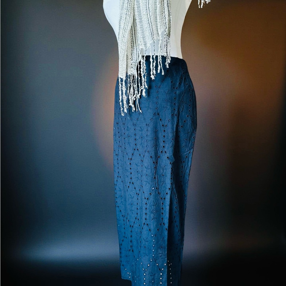 H&M Navy Blue Eyelet Midi Skirt